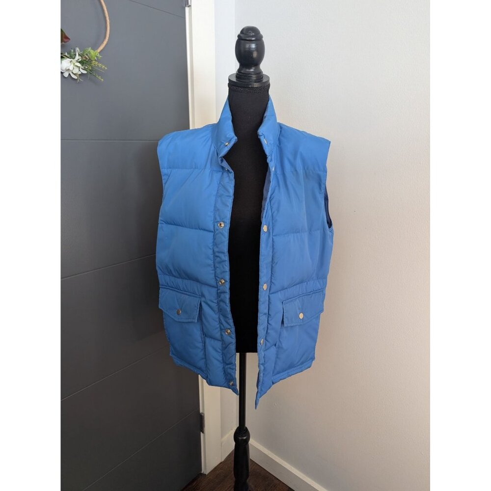 Vintage 70's/80's Down Filled Blue Puffer Vest With Snap‎ Closures - M